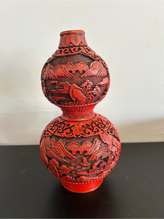 unknown Other - Red Carved Double-Gourd Decorative Vase - Brand:
